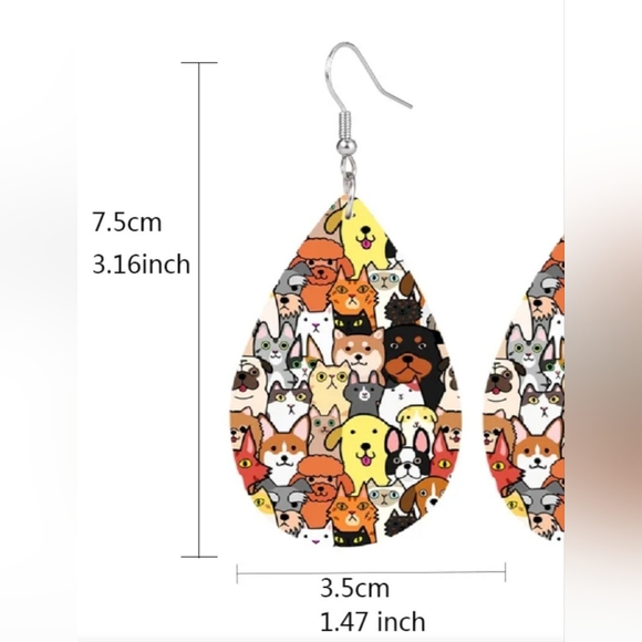 Fauxโ Leather Colorful Cat & Dog Teardrop Dangle Earrings 2/$15โ 3/$20 4/$25 - Picture 4 of 4